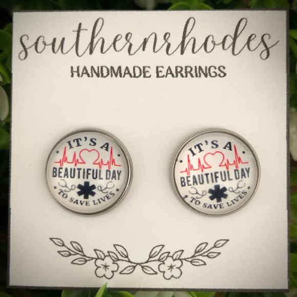 It's A Beautiful Day to Save Lives Stud Earrings | 16mm | Grey's Anatomy - Picture 1 of 4